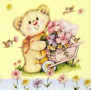 s9z10767 - Teddy mit Schubkarre - Servietten - Packung - 20 Stück