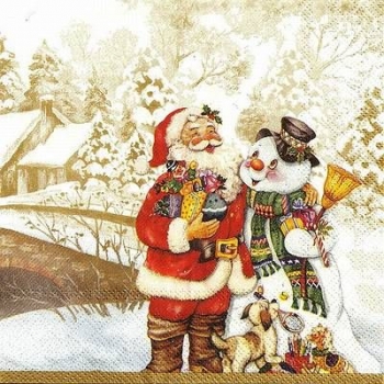 s9z10769 - Santa mit Schneemann - Servietten - Packung - 20 Stück.