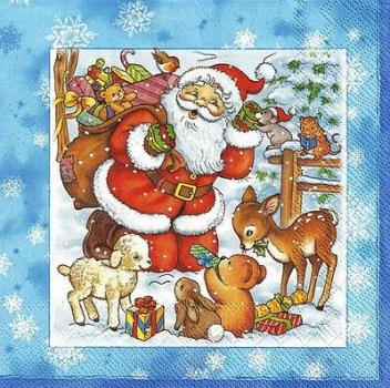 s9z10815 - Santa mit Tieren - blau - Servietten - Packung - 20 Stück