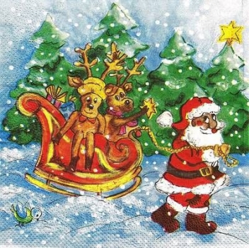 s9z10825 - Santa mit Schlitten - Servietten - Packung - 40 Stück