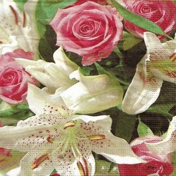 s9z10857 - Rosen und Lilien - Servietten - Packung - 20 Stück.