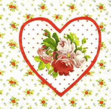 s9z11091 - Herz mit Rosen - Servietten - Packung - 40 Stück