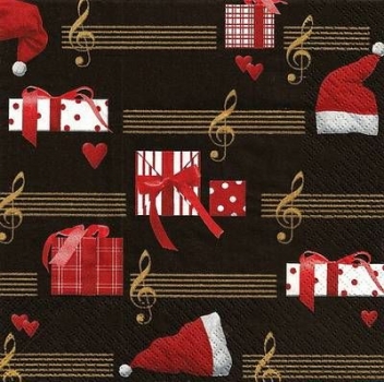 s9z11162 - Santas Melody - schwarz - Servietten - Packung - 20 Stück.