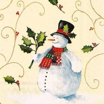 s9z11216 - Happy Snowman - cream - Servietten - Packung 20 Stück