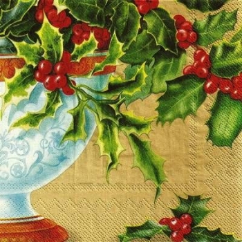 s9z11229 - Holly Bowl - gold  - Servietten - Packung - 20 Stück.