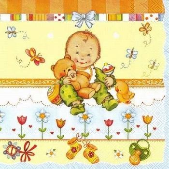 s9z11258 - Baby m. Teddybär - blau - Servietten - Packung - 20 Stück