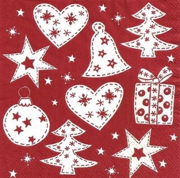 s9z11394 - Weihnachtsornamente rot/weiß - Servietten - Packung - 20 Stück.