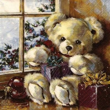 s9z11737 - Teddy am Fenster  - Servietten - Packung - 20 Stück.