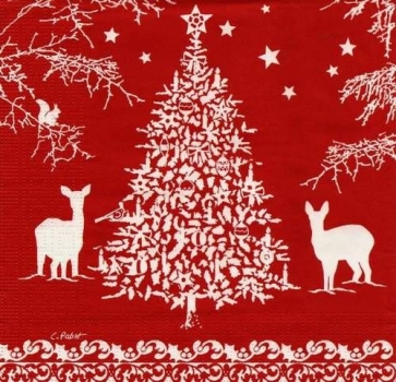 s9z15006 – Weihnachten im Wald – rot – Serviette – 33 x 33 cm – Restbestand – Stückpreis