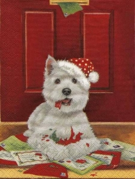 s9z15169 - Hund mit Weihnachtsmütze - Serviette - Stückpreis