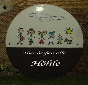 Keramik-Türschild - Strichmännchen – 22 cm Durchmesser - nach Ihren Wünschen
