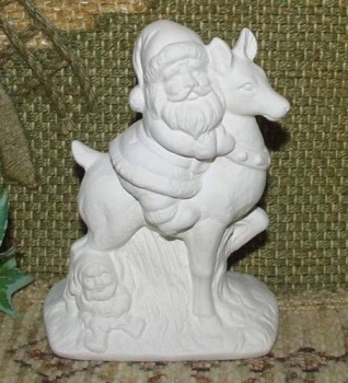 Santa auf Rentier - 12,5 cm hoch – Schrühware