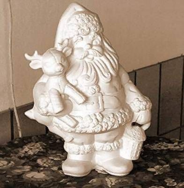 Großer Nikolaus mit Rentier – 38,8 cm hoch - Schrühware