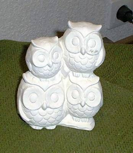 Eulenquartett - 12,5 x 16,3 cm - Schrühware