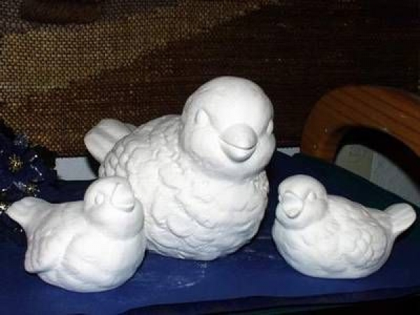 Spatzenfamilie im 3er-Set – 20 und 14 cm - Schrühware