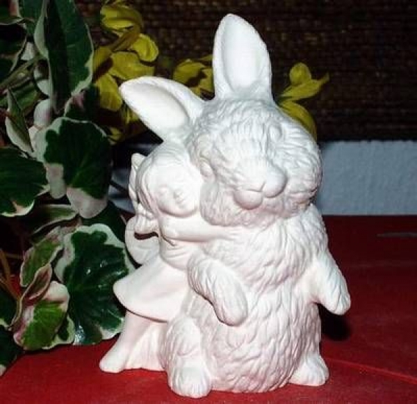 Hase mit Elfe – 11 cm hoch – Schrühware