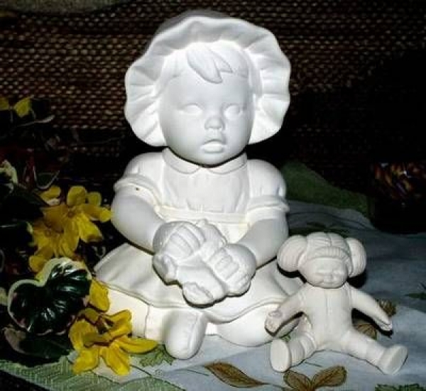 SCIOTO-Gießform - gebraucht – Mädchen mit Puppe – 16 cm hoch – auch für Buchstütze S-1014 - Neuwert 86 € - Abplatzung außen, aber sehr gute Form