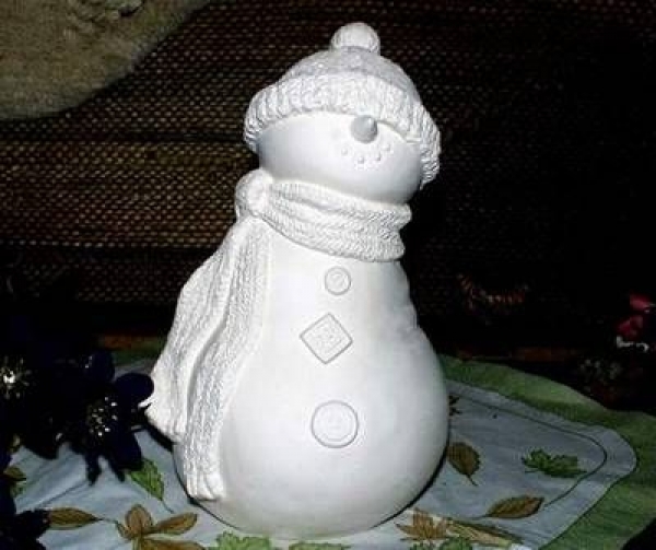 Schneemann mit Pudelmütze und Schal - 23 cm hoch – Schrühware