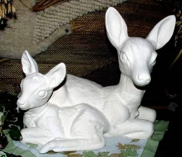 Reh mit Kitz – 42  cm lang – Schrühware