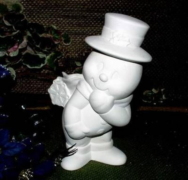 Schneemann - Schneeflocke am Rücken – 12,5 cm hoch - Schrühware