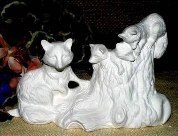 Waschbären-Familie - 14 x 21 cm - Schrühware