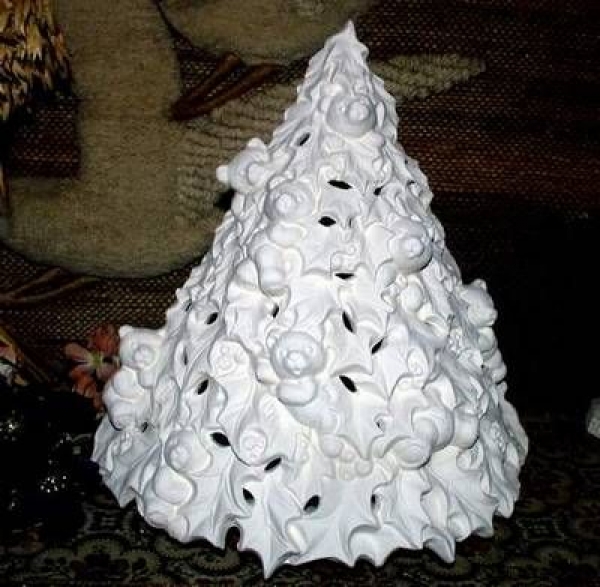 Ilexbaum mit Teddys zum Beleuchten - 33 cm hoch - Schrühware
