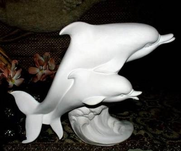 Delphin mit Baby – 20 cm hoch - Schrühware