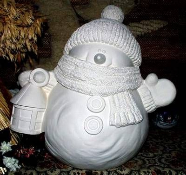Schneemann mit Laterne - nicht ausgeschnitten 36 cm hoch - Schrühware