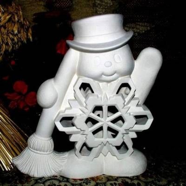 Windlicht - Großer Schneemann mit Schneeflocke – 33 cm hoch - Schrühware
