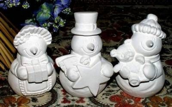 Snowpeople 3 – Set (3 verschiedene) - 8 cm hoch - Schrühware
