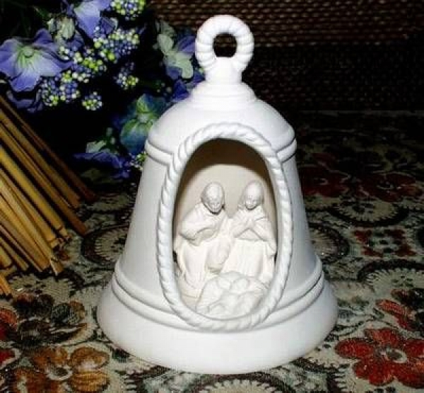 Glocke mit Heiliger Familie – 12 cm hoch - Schrühware