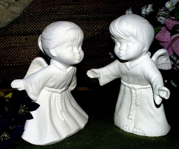 Kissing Angel Girl and Angel Boy - each 18 cm high - small