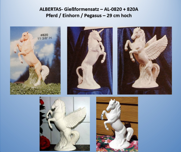 ALBERTAS-Gießformen-Satz - neu – Pferd – Einhorn – Pegasus – aufbäumend – 29 cm hoch - USA