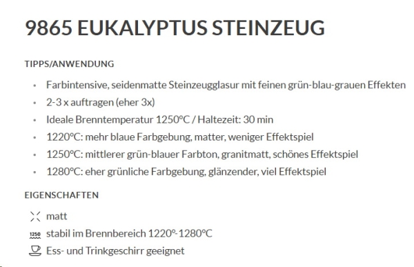 Eukalyptus – seidenmatt - 200 ml – Steinzeug-Glasur von BOTZ - Brenntemperatur 1.220 bis 1.280 °C
