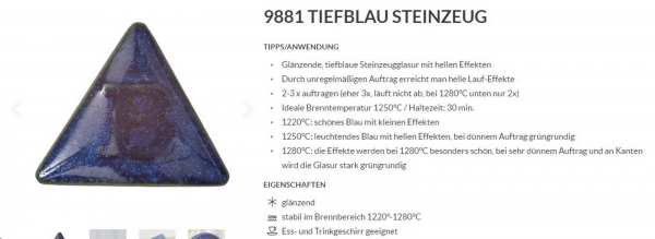 Tiefblau – glänzend – 800 ml – Steinzeug-Glasur von BOTZ