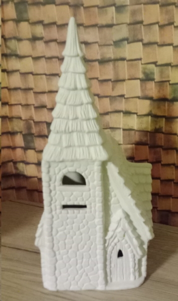 Church - Kirche zum Ceramichrome–Dorf – 26,5 cm hoch – ausgeschnitten – Schrühware