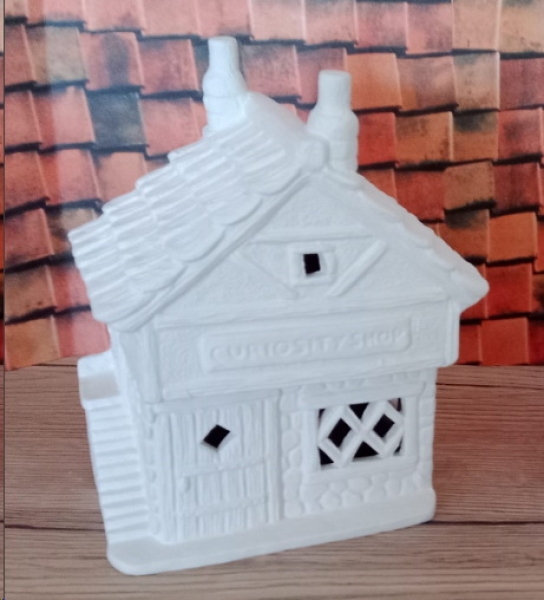 Curiosity Shop – Laden zum Ceramichrome–Dorf – 10 x 14 cm – ausgeschnitten – Schrühware