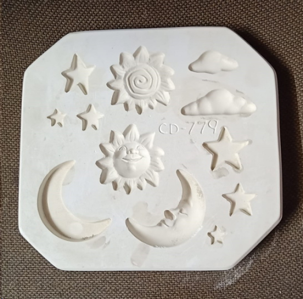 MAYCO–Gieß-, Press- und Eindrückform – gebraucht – Sonne – Monde – Wolken - Sterne - Größe 20 x 19 cm – neuwertige Gießform