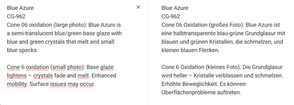 CG-962 – Blue Azure –  MAYCO Jungle Gems ® – Kristallglasur – NONTOXIC – 1.000 bis 1.045 °C - Cone 06 bis Cone 05 – 16oz = 472 ml