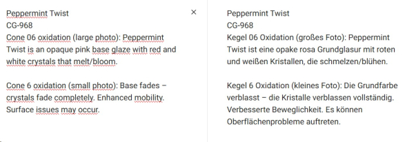 CG-968 – Peppermint Twist – MAYCO Jungle Gems ® – Kristallglasur – NONTOXIC – 1.000 bis 1.045 °C - Cone 06 bis Cone 05 – 16oz = 472 ml