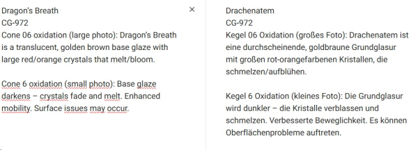 CG-972 – Dragon’s Breath – MAYCO Jungle Gems ® – Kristallglasur – NONTOXIC – 1.000 bis 1.045 °C - Cone 06 bis Cone 05 – 4oz = 118 ml