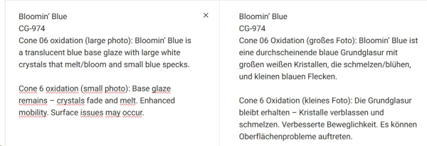 CG-974 – Bloomin’ Blue –  MAYCO Jungle Gems ® – Kristallglasur – NONTOXIC – 1.000 bis 1.045 °C - Cone 06 bis Cone 05 – 16oz = 472 ml