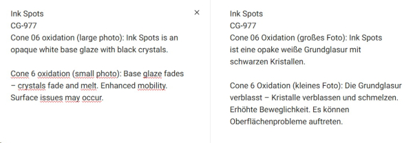 CG-977 – Ink Spots – MAYCO Jungle Gems ® – Kristallglasur – NONTOXIC – 1.000 bis 1.045 °C - Cone 06 bis Cone 05 – 16oz = 472 ml
