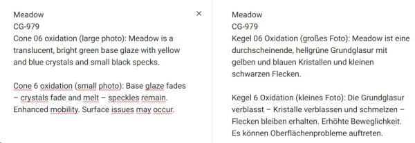 CG-979 – Meadow – MAYCO Jungle Gems ® – Kristallglasur – NONTOXIC – 1.000 bis 1.045 °C - Cone 06 bis Cone 05 – 16oz = 472 ml