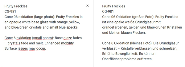 CG-981 – Fruit Freckles –  MAYCO Jungle Gems ® – Kristallglasur – NONTOXIC – 1.000 bis 1.045 °C - Cone 06 bis Cone 05 – 16oz = 472 ml