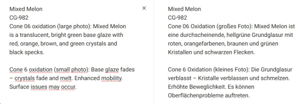 CG-982 – Mixed Melon –  MAYCO Jungle Gems ® – Kristallglasur – NONTOXIC – 1.000 bis 1.045 °C - Cone 06 bis Cone 05 – 16oz = 472 ml
