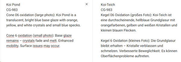 CG-983 – Koi Pond – MAYCO Jungle Gems ® – Kristallglasur – NONTOXIC – 1.000 bis 1.045 °C - Cone 06 bis Cone 05 – 16oz = 472 ml