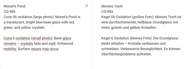 CG-985 – Monet’s Pond – MAYCO Jungle Gems ® – Kristallglasur – NONTOXIC – 1.000 bis 1.045 °C - Cone 06 bis Cone 05 – 16oz = 472 ml