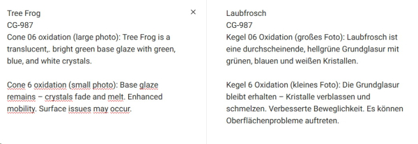 CG-987 – Tree Frog – MAYCO Jungle Gems ® – Kristallglasur – NONTOXIC – 1.000 bis 1.045 °C - Cone 06 bis Cone 05 – 16oz = 472 ml
