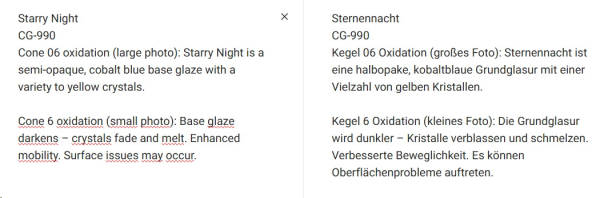 CG-990 – Starry Night – MAYCO Jungle Gems ® – Kristallglasur – NONTOXIC – 1.000 bis 1.045 °C - Cone 06 bis Cone 05 – 16oz = 472 ml